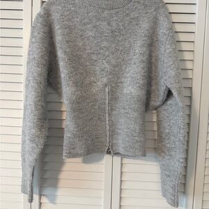 Commense Heather Gray Women's Crew Neck Sweater With “Corset” like Waist